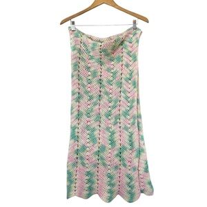 🌈 6/$60 Baby Blanket Handmade Hand Knit Yellow Green Pink 67”x33” Scallop Edge